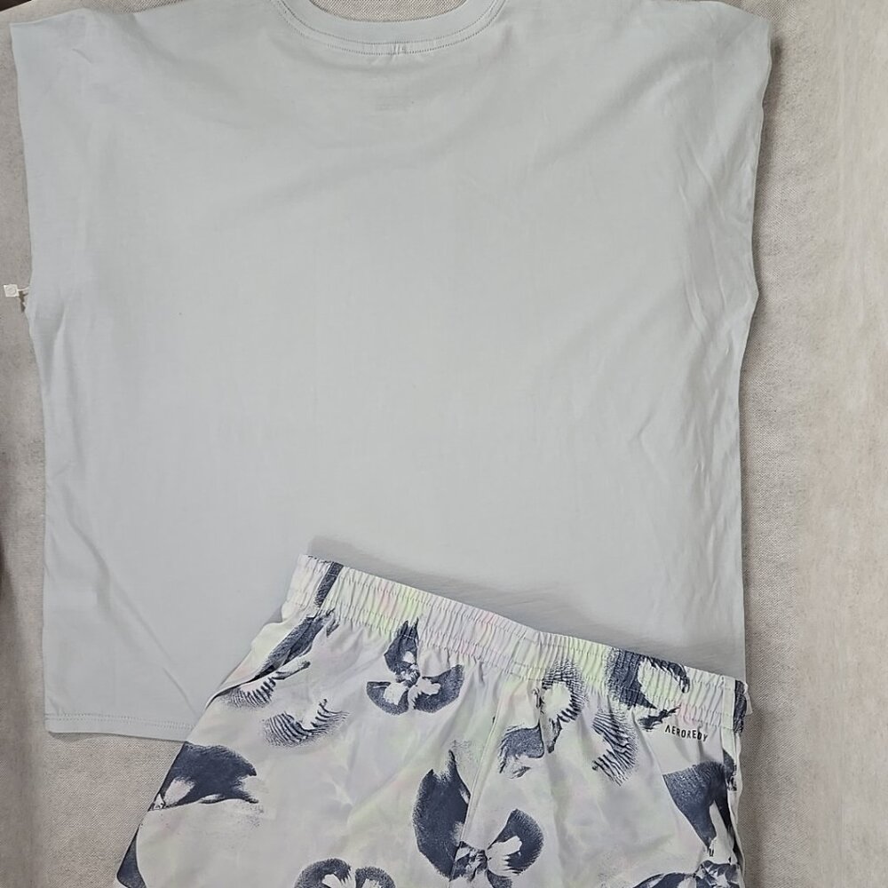 Adidas Girl XL Set Cotton Short Sleeve Oversized Shirt Matching Running Short - Picture 7 of 7